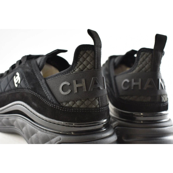 Chanel 21K Mens Black Grey CC Logo Lace Up Tie Low Top Trainer Sneaker 44 11 - Picture 9 of 10